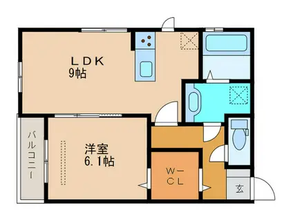 ティーガーデンヴィレッジB棟(1LDK/2階)の間取り写真