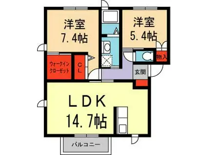 サザンF XIV A・B棟(2LDK/2階)の間取り写真
