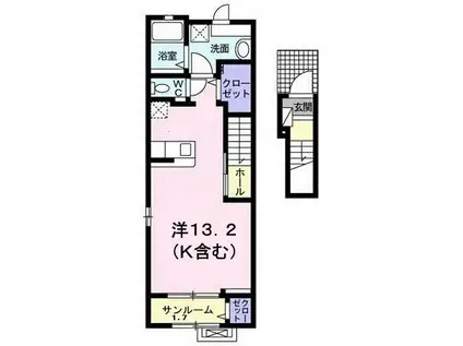 アクシアB(ワンルーム/2階)の間取り写真