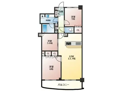 ドリームタワーキュアレジデンス(2SLDK/26階)の間取り写真