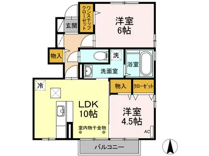 シャンブル・ド・シャルマンB棟(2LDK/1階)の間取り写真