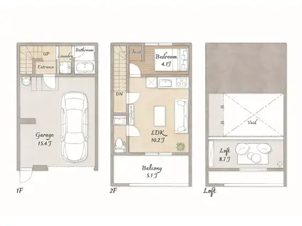 姫路市広畑区蒲田ガレージハウス(1LDK/1階)の間取り写真