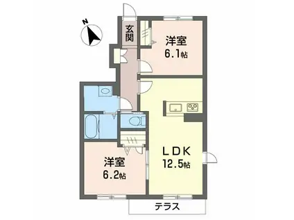 シャーメゾン城西 A棟(2LDK/1階)の間取り写真