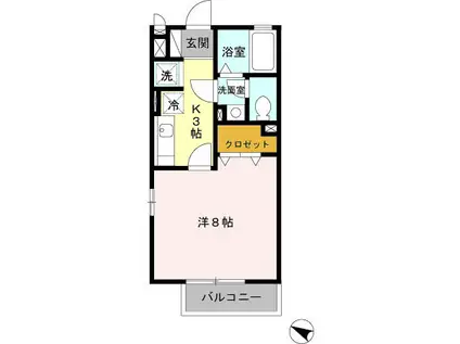 フリューリング(1K/2階)の間取り写真