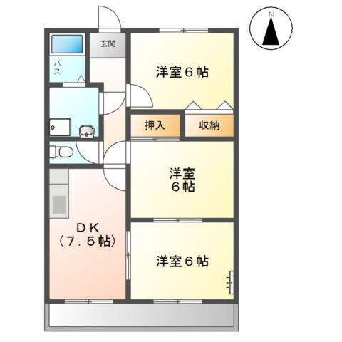 ベルメゾン(3DK/1階)の間取り写真