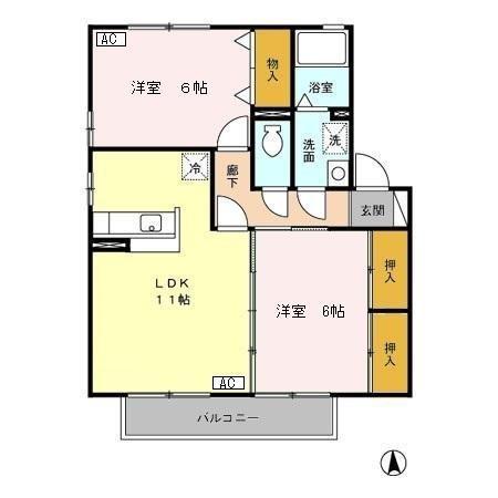セピアコートA棟(2LDK/2階)の間取り写真