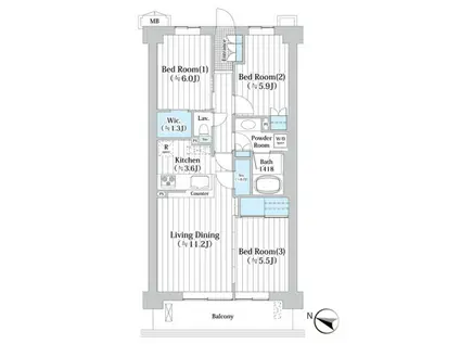 アビティグランデ砧(3LDK/2階)の間取り写真