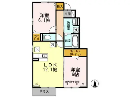 コンフィアンスーフェール D(2LDK/1階)の間取り写真