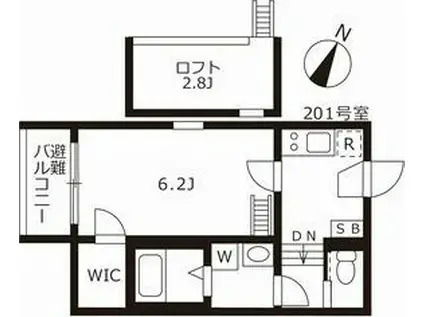 スカイキャッスルII(1K/2階)の間取り写真