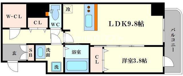 プレサンス松屋町グレース(1LDK/9階)の間取り写真
