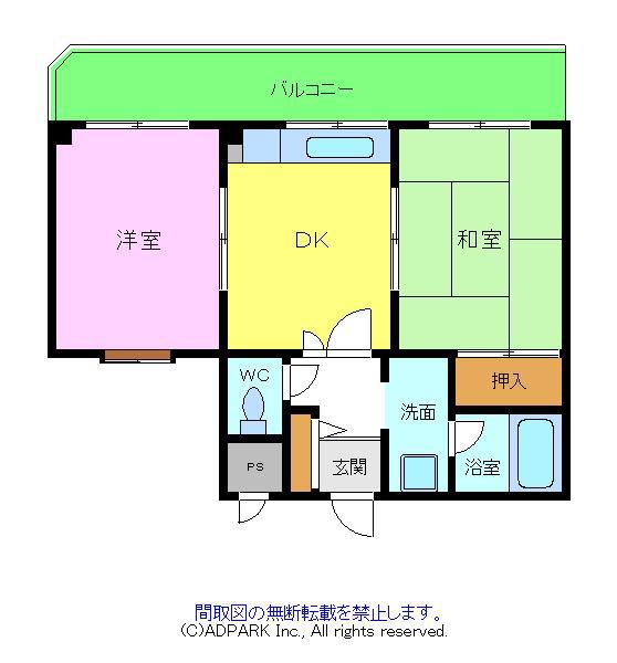 ユンケンハイム(2DK/1階)の間取り写真
