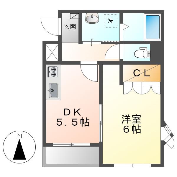 ボンヌール(1DK/1階)の間取り写真