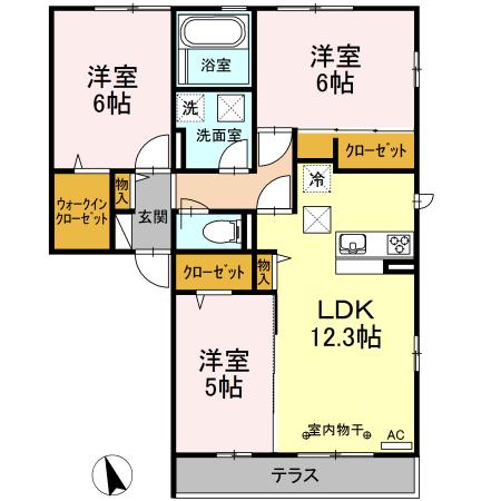 BLOOMING SQUARE2(3LDK/1階)の間取り写真
