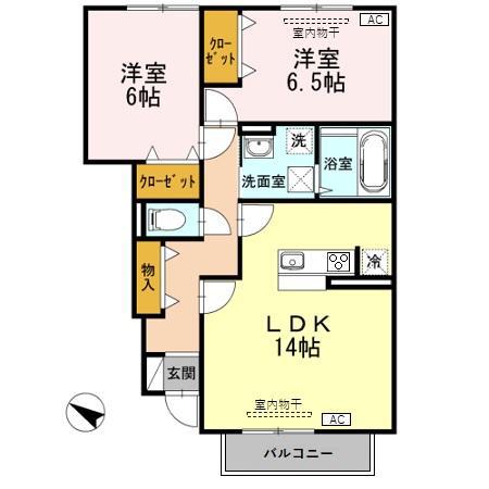 D-ROOM小矢部C棟(2LDK/1階)の間取り写真