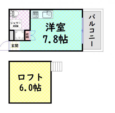 是空NAMBA NISHI(1K/2階)の間取り写真