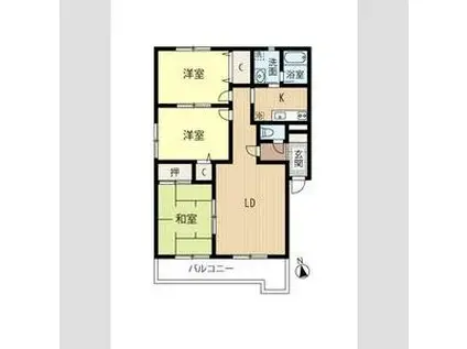 リーベデンス山本B(3LDK/1階)の間取り写真