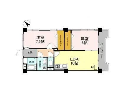 ロイヤルハイツ木戸(2LDK/1階)の間取り写真