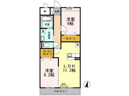 ウィステリアII(2LDK/1階)の間取り写真