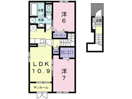 シエン フルール C(2LDK/2階)の間取り写真