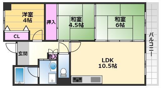 プリムローズ岸和田(3LDK/3階)の間取り写真