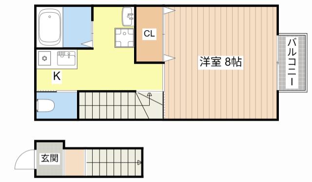 リバティハイツII(1K/2階)の間取り写真
