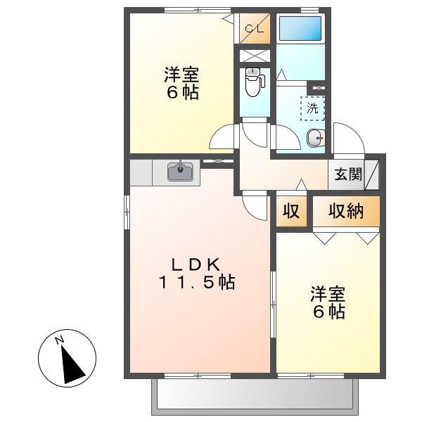 A LA MODE A棟(2LDK/2階)の間取り写真