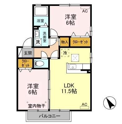 フラワーレジデンスリレントB101(2LDK/1階)の間取り写真
