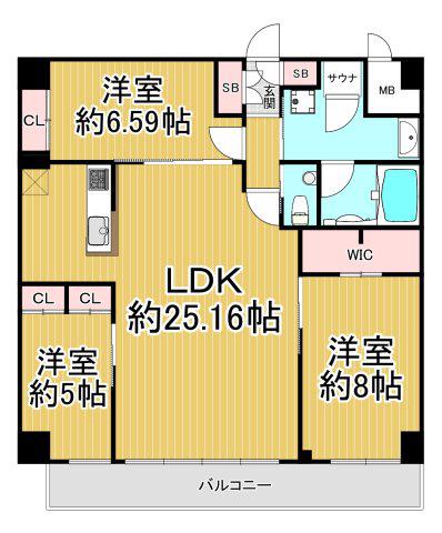 プレジオ西宮北口(3LDK/5階)の間取り写真