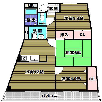 エスポアール岩根(3LDK/2階)の間取り写真