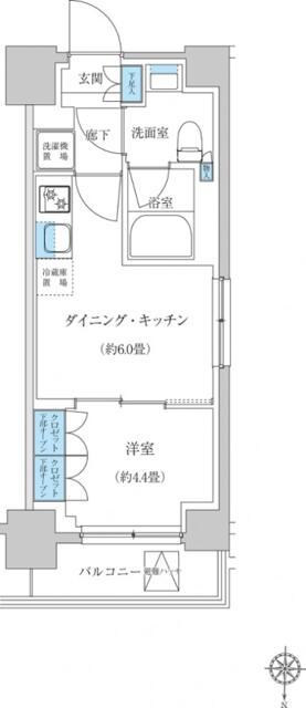 レジディア蒲田プレイス(1DK/14階)の間取り写真