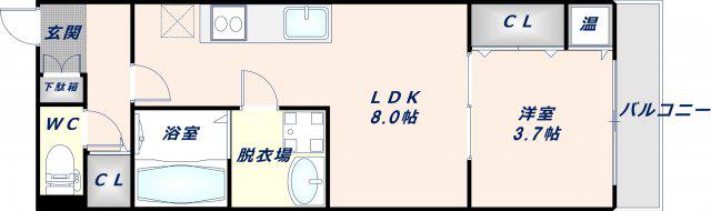 アート小若江(1LDK/1階)の間取り写真