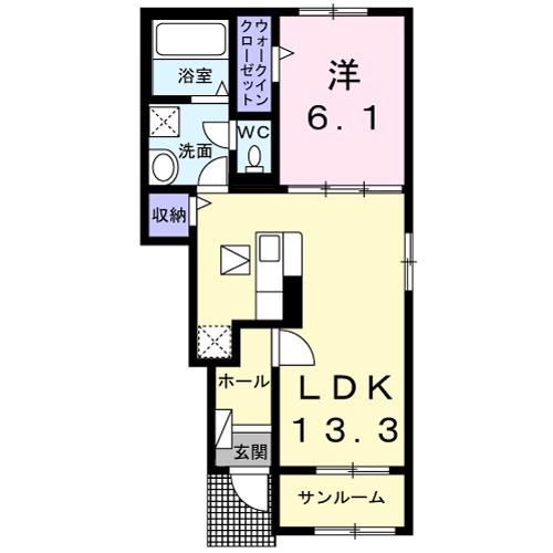 サウス クレストVI(1LDK/1階)の間取り写真