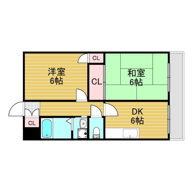 セゾン木川(2DK/3階)の間取り写真