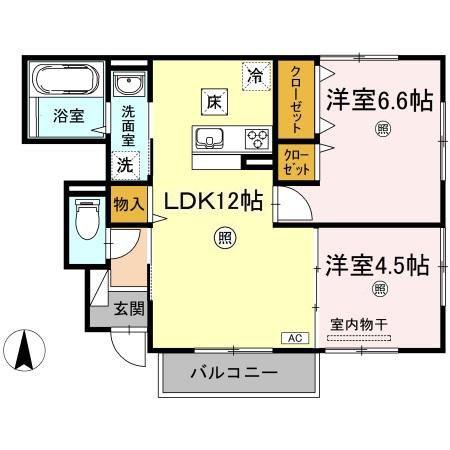 リバーパレスD棟(2LDK/1階)の間取り写真