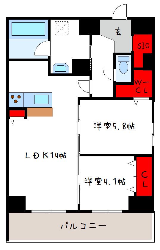 パークヒル新石切(2LDK/7階)の間取り写真
