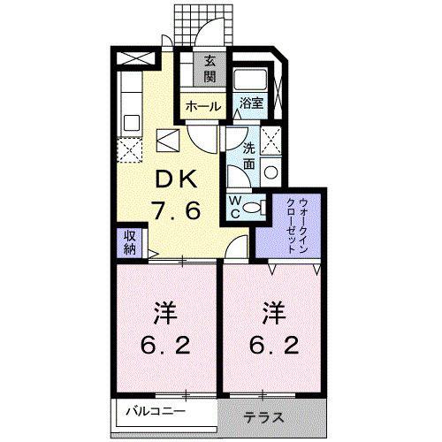 オーブリーアサノA(2DK/1階)の間取り写真