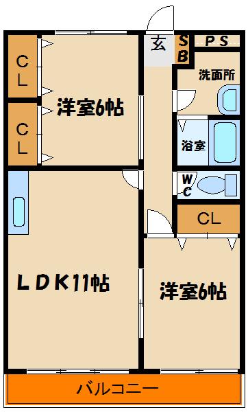 コーポ大末(2LDK/3階)の間取り写真