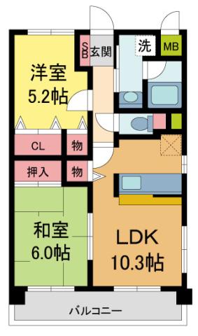 ソシオ西宮(2LDK/2階)の間取り写真