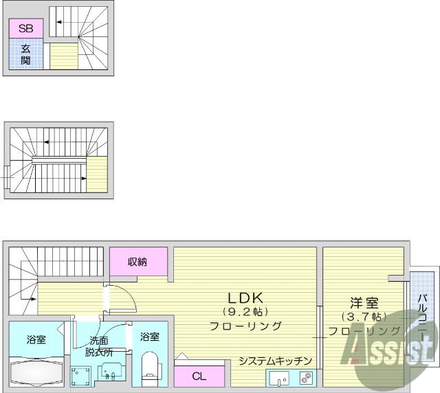 ラフィーノ長町南(1LDK/3階)の間取り写真