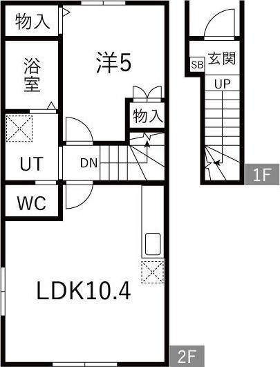 EQUUS D棟(1LDK/2階)の間取り写真