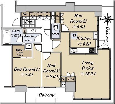 グランドメゾン新梅田タワー THE CLUB RESIDENCE(3LDK/33階)の間取り写真