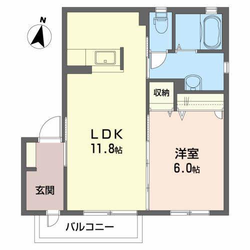 オルボスB(1LDK/2階)の間取り写真