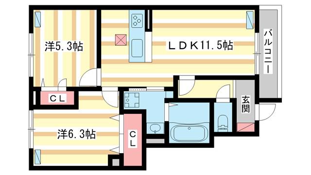 アムフル(2LDK/1階)の間取り写真