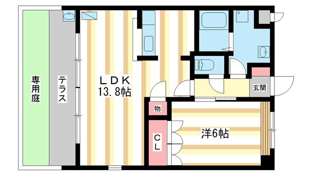 グランディール四条A棟(1LDK/1階)の間取り写真