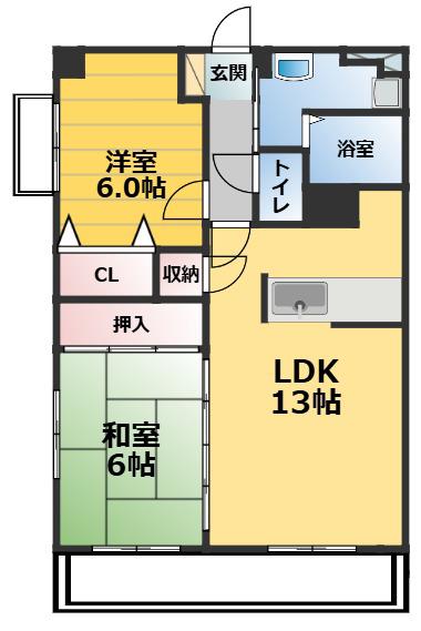 エスポワール加美(2LDK/2階)の間取り写真