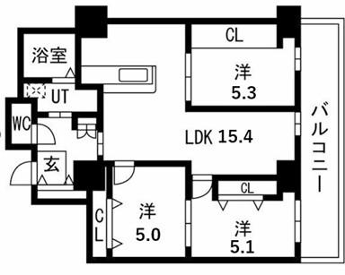 シティコート目黒IV(3LDK/9階)の間取り写真