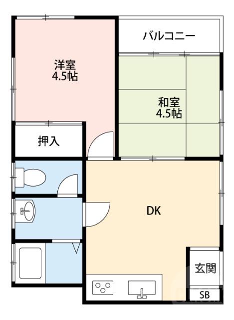 イーストヴィレッジ山田(2DK/1階)の間取り写真