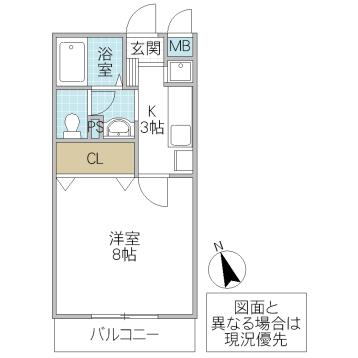フォーライフヴィラ千波(1K/2階)の間取り写真