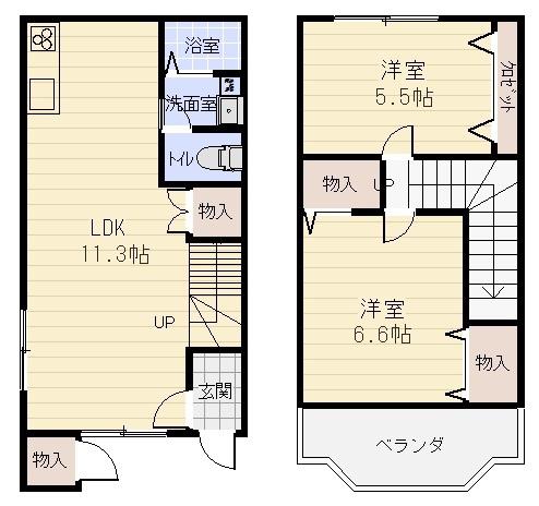ミソラウエスト(2LDK/1階)の間取り写真