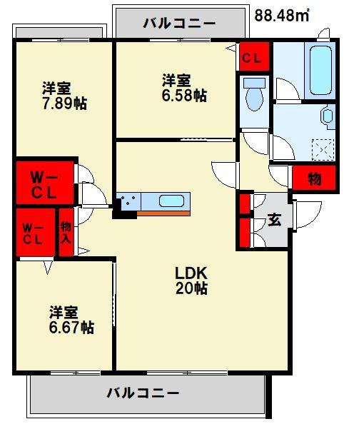 リバプール楠木(3LDK/3階)の間取り写真